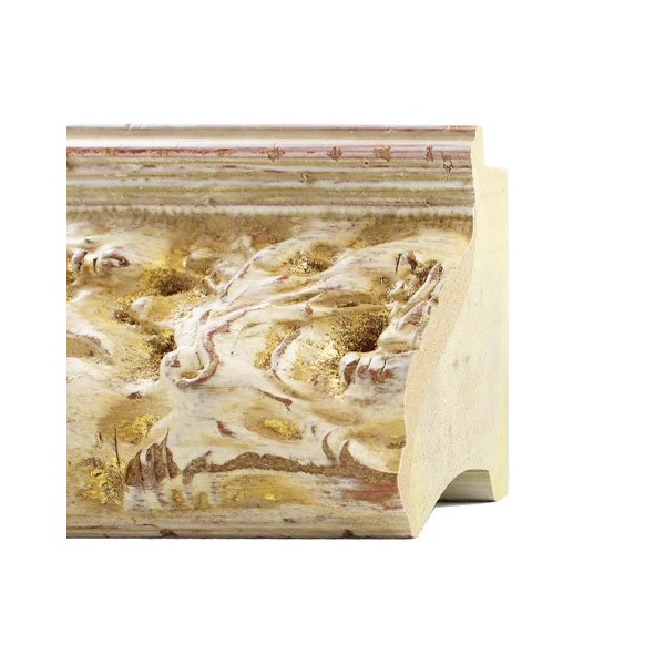 ENCADREMENT ( SANS VERRE ) BAROQUE ESPAGNOL BLANC VIEUX REFLET DOREE (SECTION CADRE : 107-75 (L X H mm)) Eurobaguette 1 - Colora