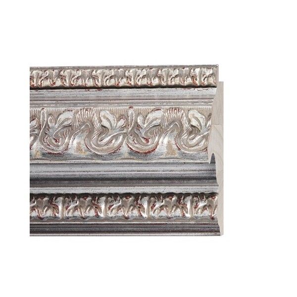 ENCADREMENT ( SANS VERRE ) BAROQUE PROFIL RENVERSE ARGENT SUR ASSIETTE ROUGE (SECTION CADRE : 112-58 (L X H mm)) Eurobaguette 1 