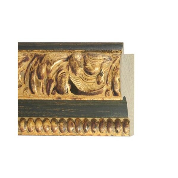 ENCADREMENT ( SANS VERRE ) BAROQUE DORE AVEC LIGNES VERTES PROFIL RENVERSE (SECTION CADRE : 80-85 (L X H mm)) Eurobaguette 1 - C