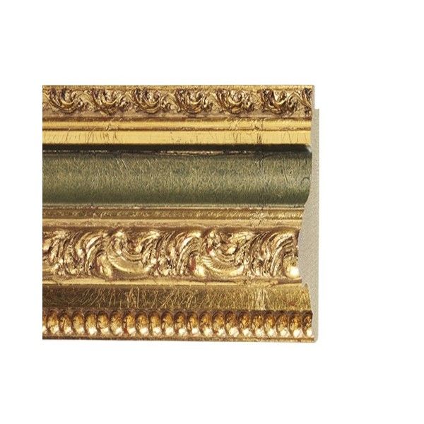 ENCADREMENT ( SANS VERRE ) BAROQUE OR ANTIQUE ET VERT (SECTION CADRE : 94-48 (L X H mm)) Eurobaguette 1 - Colorart 